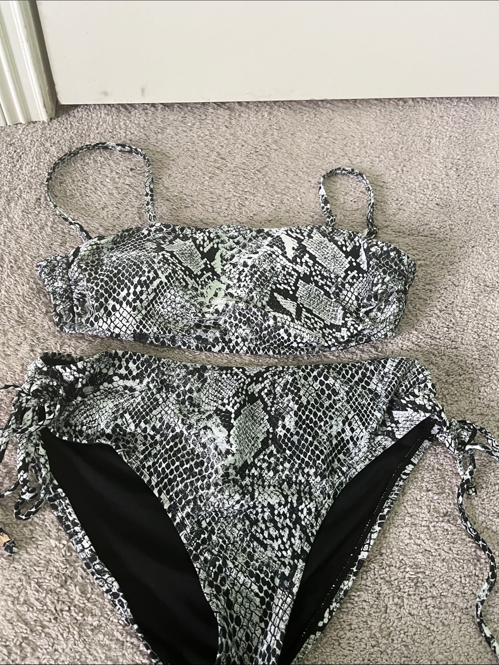 Women’s snakeskin print 2 piece bikini in size 8 to 10 in great shape.
